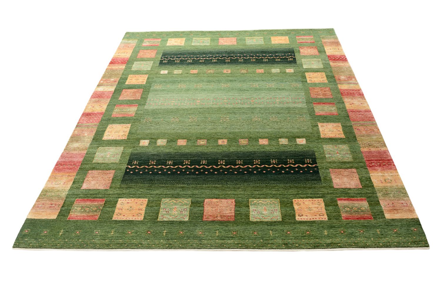 Gabbeh Teppich - Loribaft Indus - 302 x 248 cm - grün