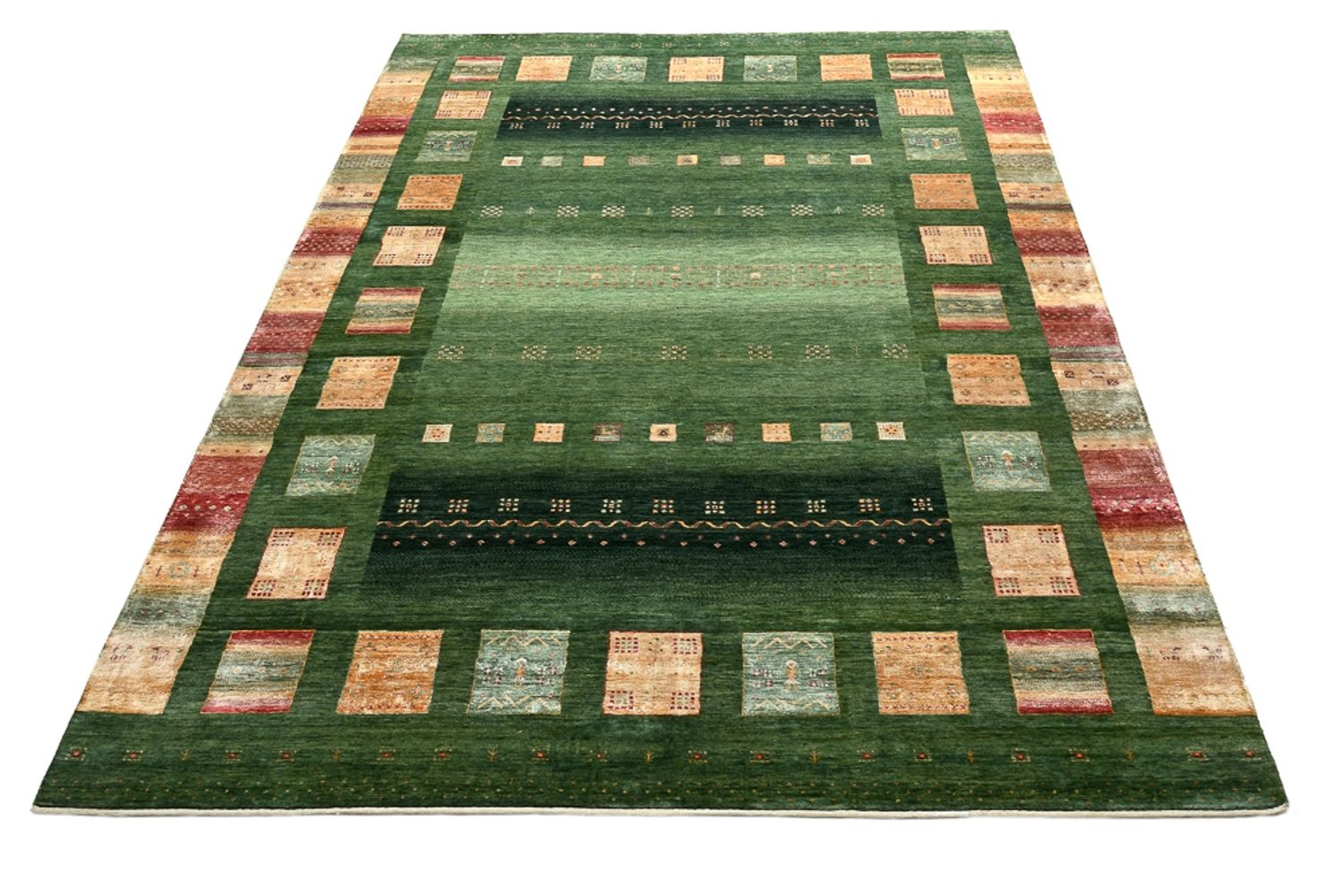 Gabbeh Teppich - Loribaft Indus - 346 x 245 cm - grün