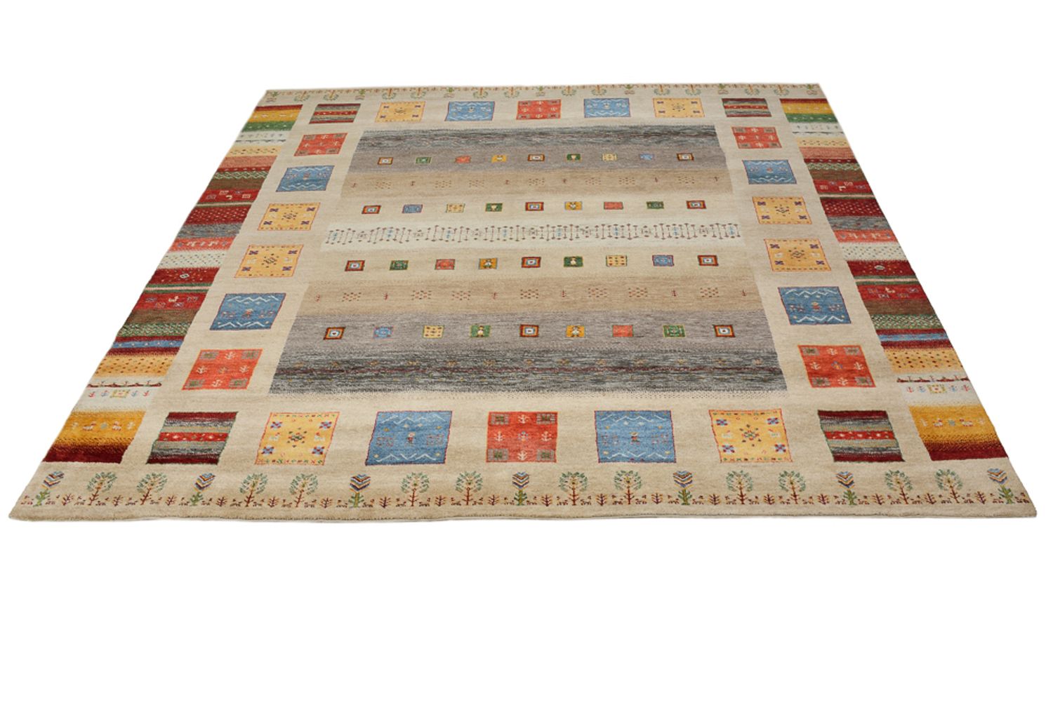 Gabbeh Teppich - Loribaft Indus quadratisch  - 256 x 250 cm - hellbeige