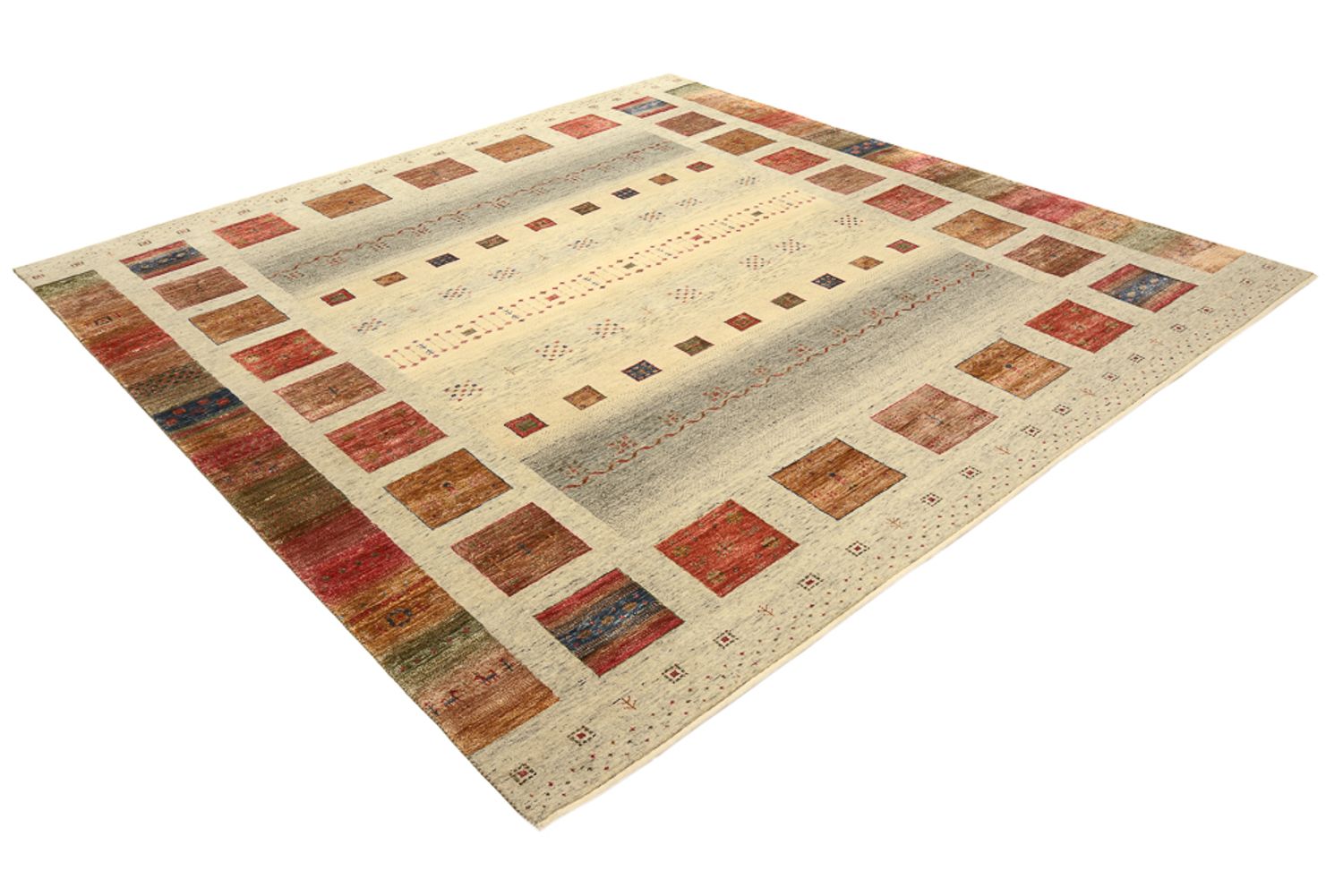 Gabbeh Teppich - Loribaft Indus quadratisch  - 254 x 251 cm - hellbeige