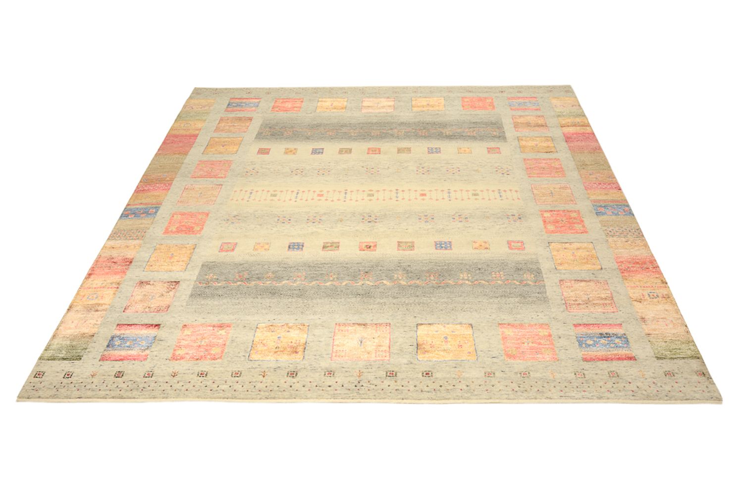 Gabbeh Teppich - Loribaft Indus quadratisch  - 254 x 251 cm - hellbeige
