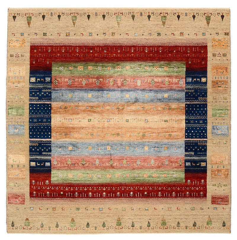 Gabbeh Teppich - Loribaft Indus quadratisch  - 203 x 203 cm - mehrfarbig