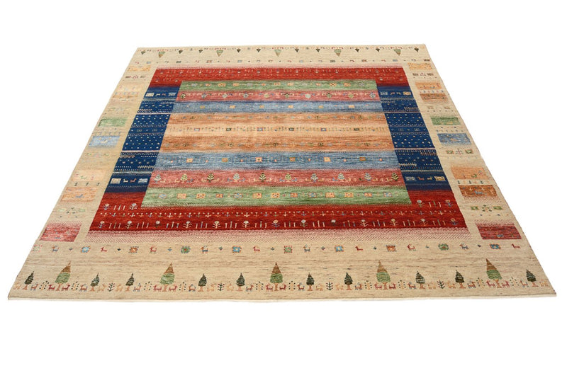 Gabbeh Teppich - Loribaft Indus quadratisch  - 203 x 203 cm - mehrfarbig