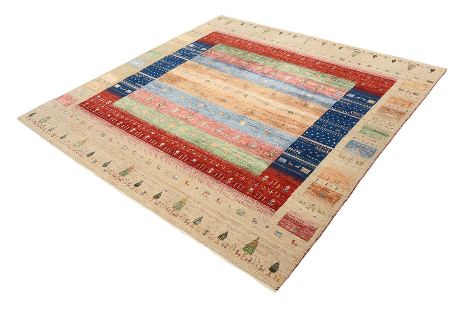 Gabbeh Teppich - Loribaft Indus quadratisch  - 203 x 203 cm - mehrfarbig