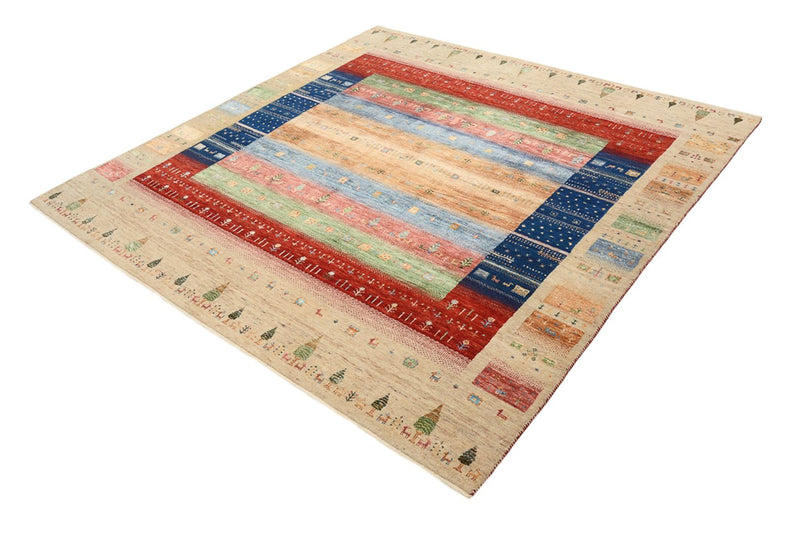 Gabbeh Teppich - Loribaft Indus quadratisch  - 203 x 203 cm - mehrfarbig