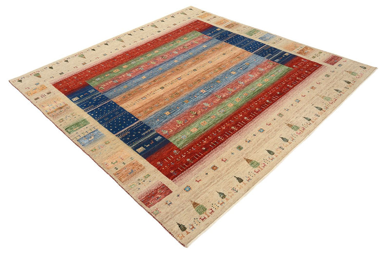 Gabbeh Teppich - Loribaft Indus quadratisch  - 203 x 203 cm - mehrfarbig
