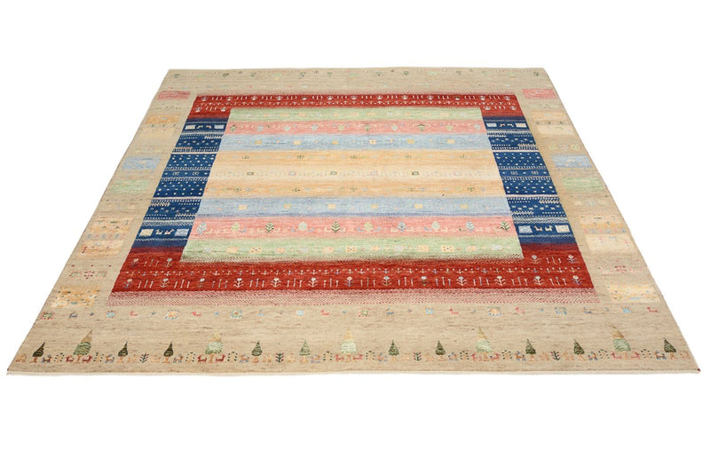 Gabbeh Teppich - Loribaft Indus quadratisch  - 203 x 203 cm - mehrfarbig