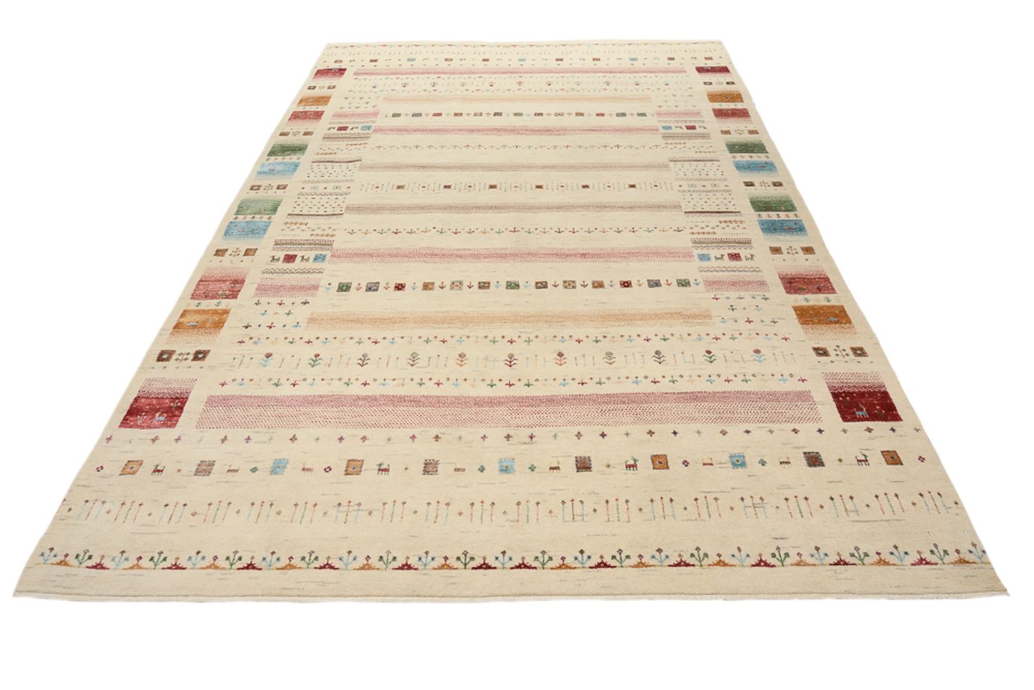 Gabbeh Teppich - Loribaft Indus - 304 x 203 cm - hellbeige