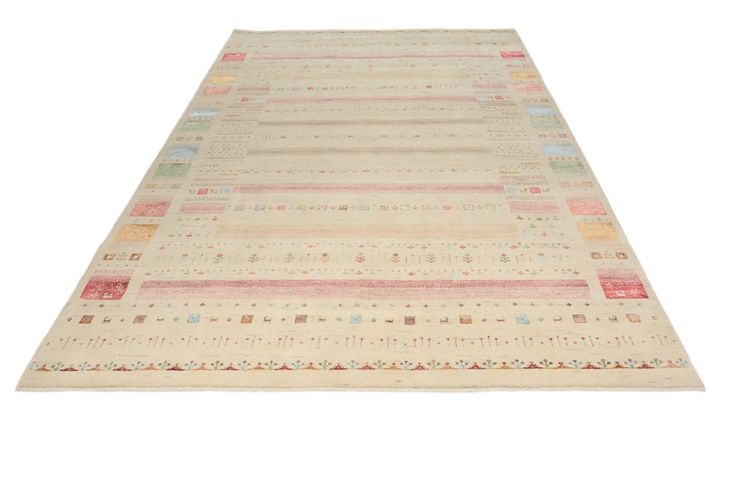 Gabbeh Teppich - Loribaft Indus - 304 x 203 cm - hellbeige
