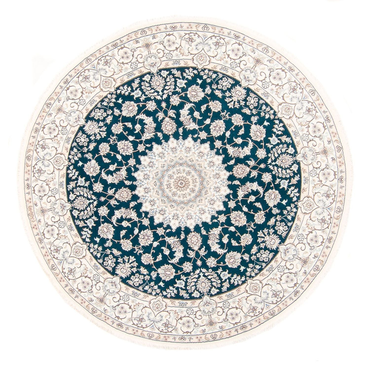 Perserteppich - Nain rund  - 200 x 200 cm - petrolblau