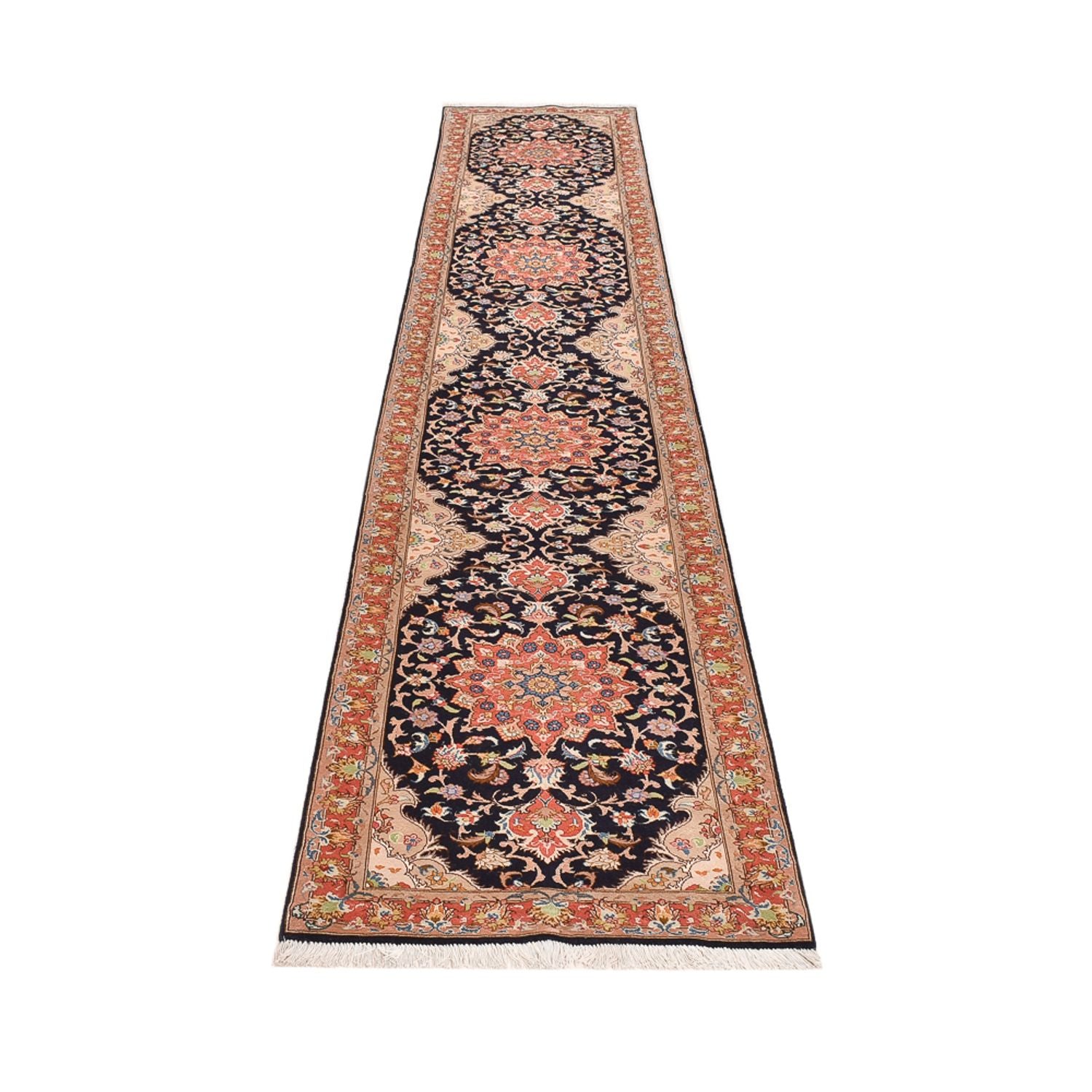 Läufer Perser - Täbriz - Royal - 380 x 75 cm - dunkelblau